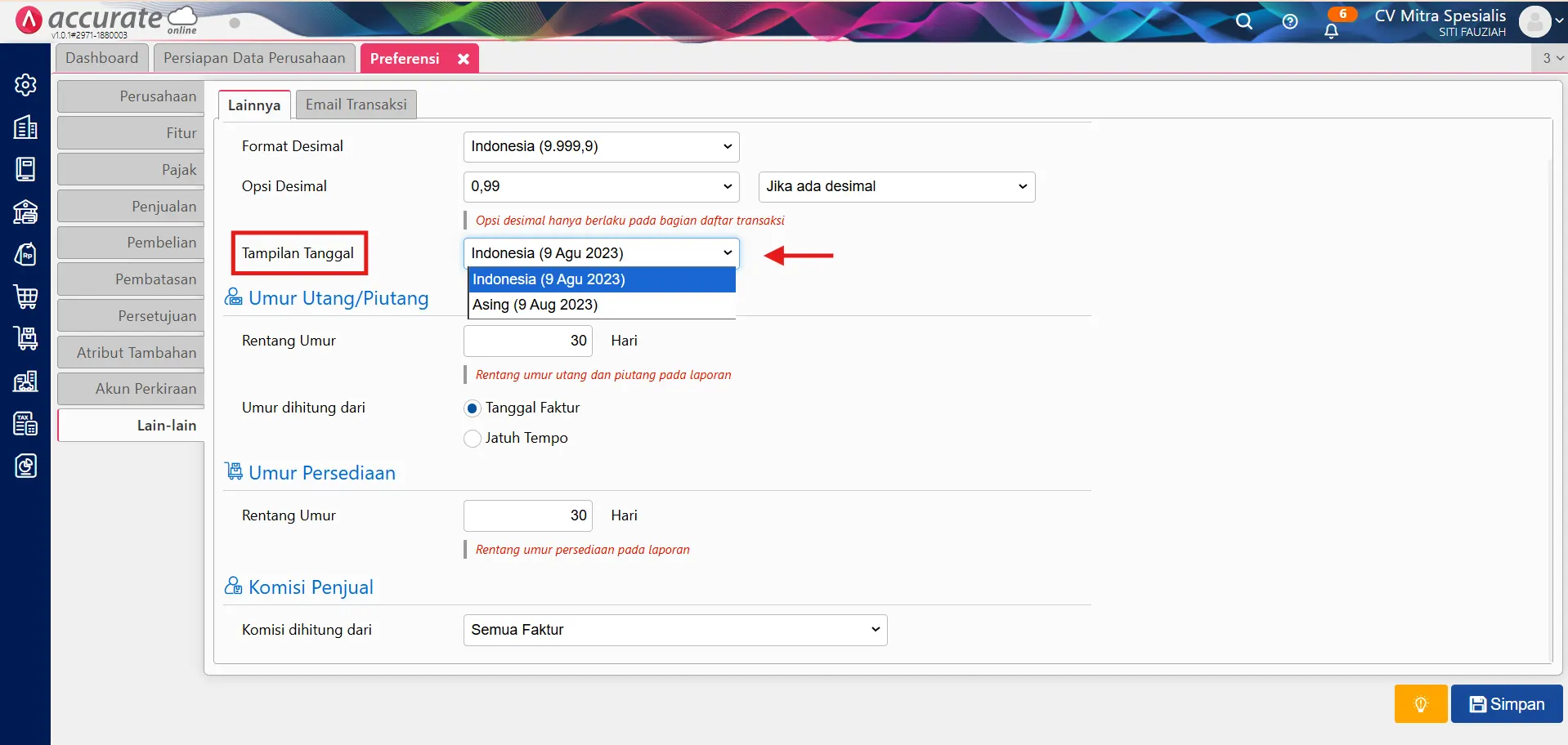 pengaturan lain-lain accurate online